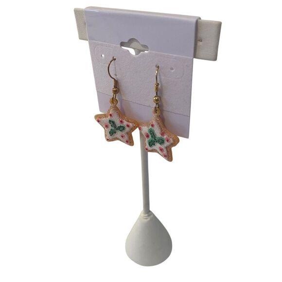 Frosted Star Shaped Christmas Cookie Festive Earrings - Picture 3 of 6